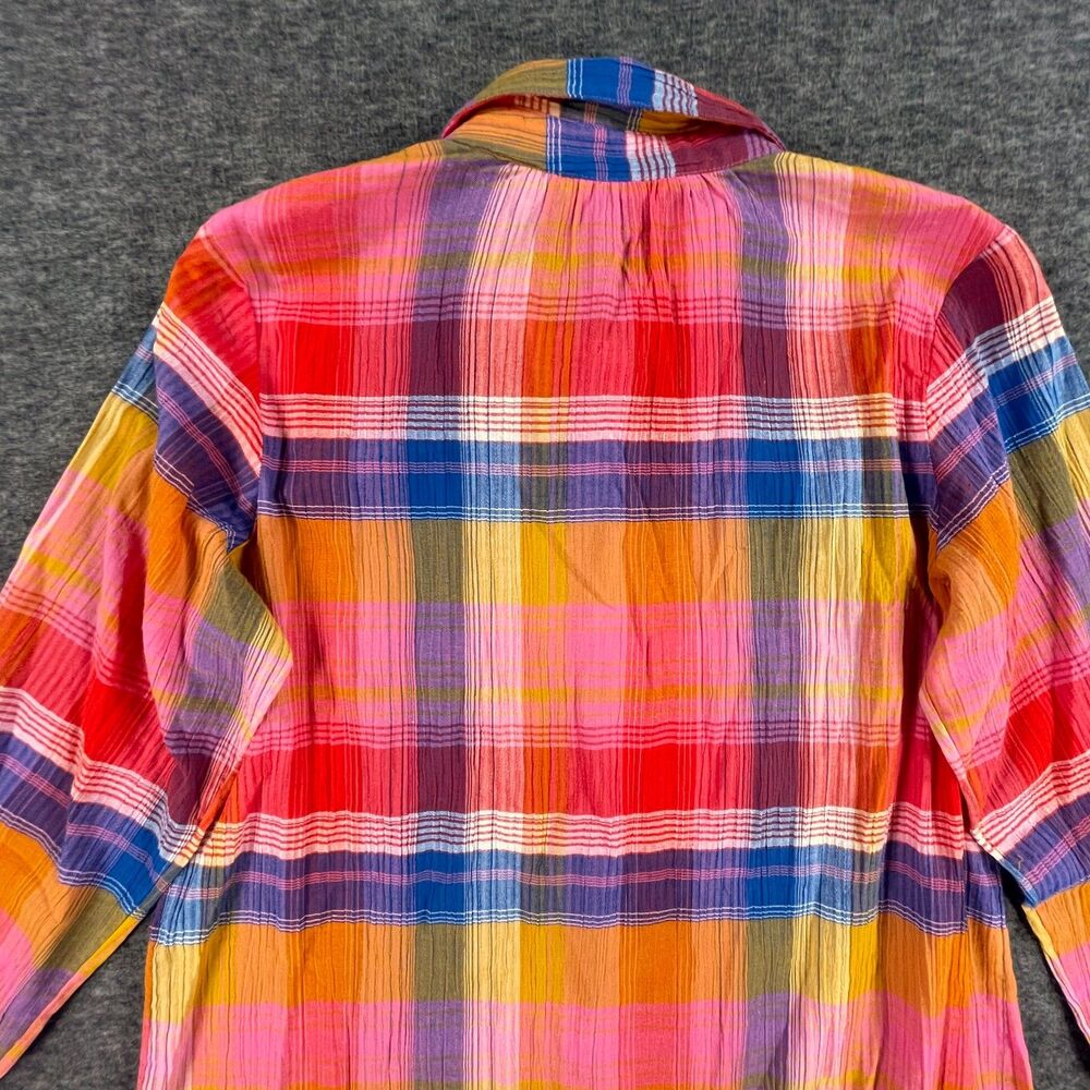 Soft Surroundings Sansonne Plaid Smocked Button Down Shirt Small Pink Cotton - Picture 9 of 10